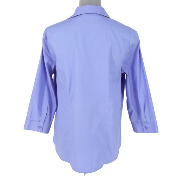 Chicos Top 2 Womens Large 12 Blue Cotton Blouse No Iron Button Up Office Career - Picture 2 of 13